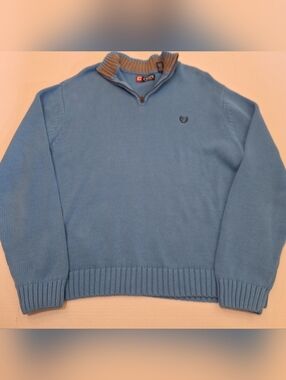 Chaps Mens Long-Sleeve 1/4-Zip Knit Pullover Blue Cotton Size XL